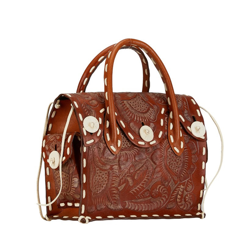 Carving Tribes Maestra S Leather Handbag Brown