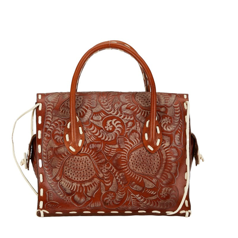 Carving Tribes Maestra S Leather Handbag Brown