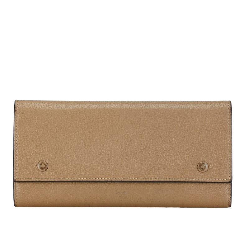 Celine Large Flap Leather Wallet Beige in Good Condition