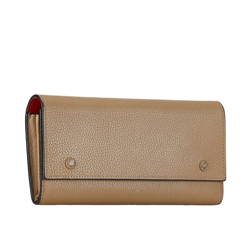 Celine Large Flap Leather Wallet Beige in Good Condition