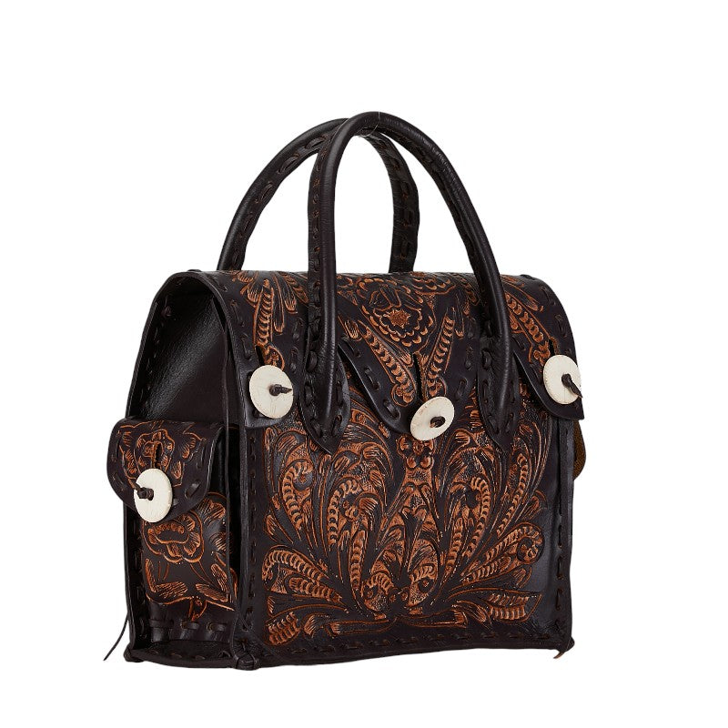 Carving Tribes Maestra S Leather Handbag Brown