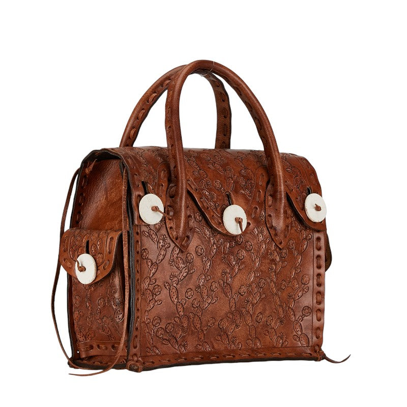 Carving Tribes Maestra S Leather Handbag Brown