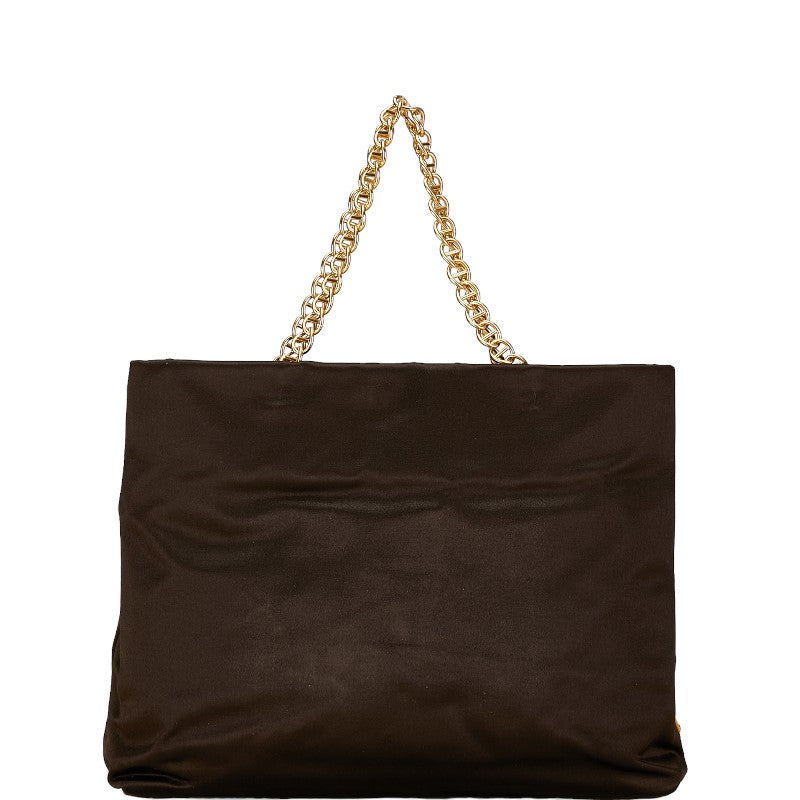 Prada Satin Triangle Logo Plate Chain Shoulder Tote Bag Brown