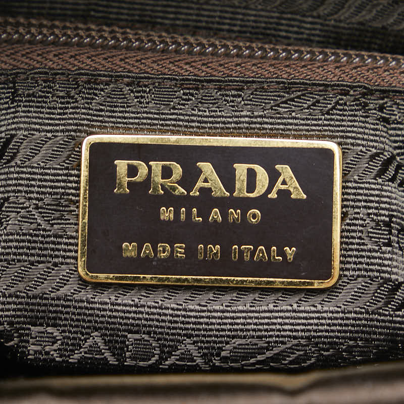 Prada Satin Triangle Logo Plate Chain Shoulder Tote Bag Brown