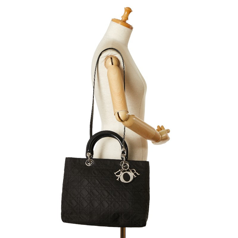 Dior Cannage Lady Dior Cotton Leather Handbag