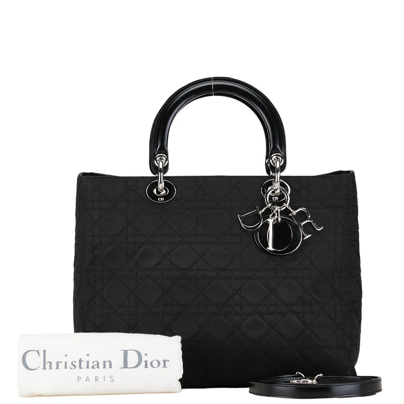 Dior Cannage Lady Dior Cotton Leather Handbag