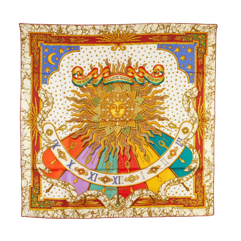 Hermes Silk Scarf Carpe Diem White Multicolor in Great Condition