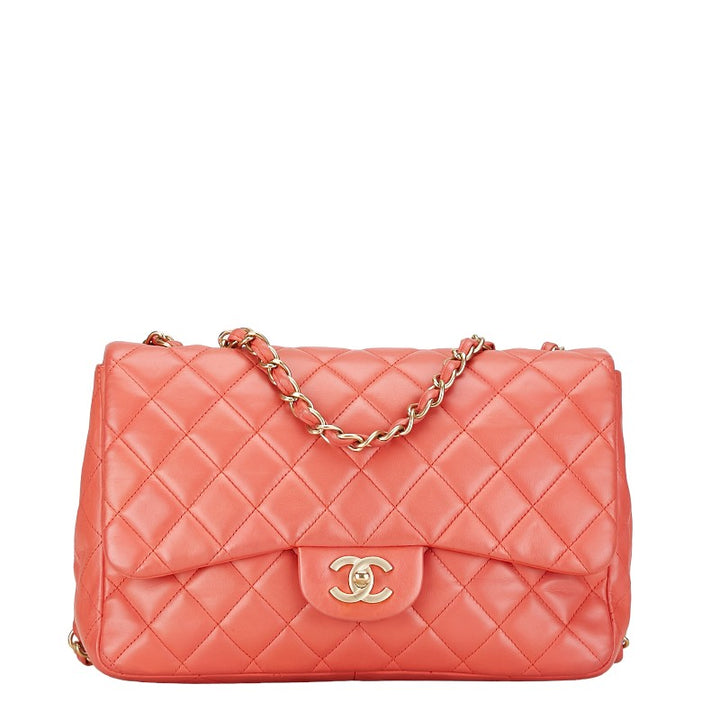 Chanel Matelasse Coco Mark Chain Shoulder Bag Salmon Pink Lambskin