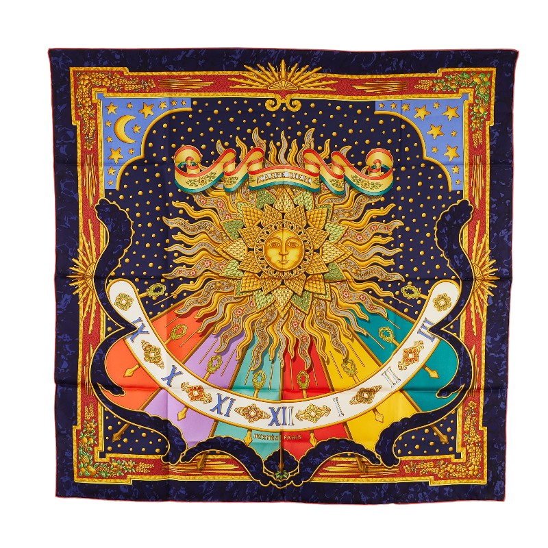 Hermes Silk Scarf CARPE DIEM Blue Multicolor