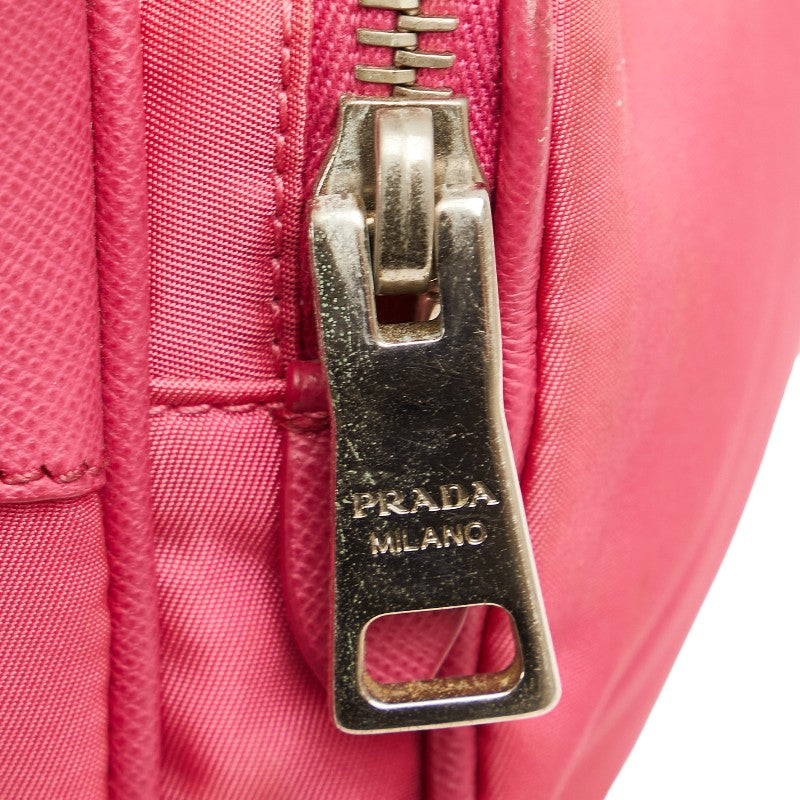 Prada Nylon Leather Triangle Logo Plate Tessuto Crossbody Bag