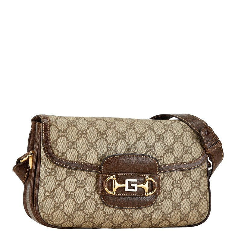 Gucci GG Supreme Horsebit PVC Leather Shoulder Bag Beige Brown