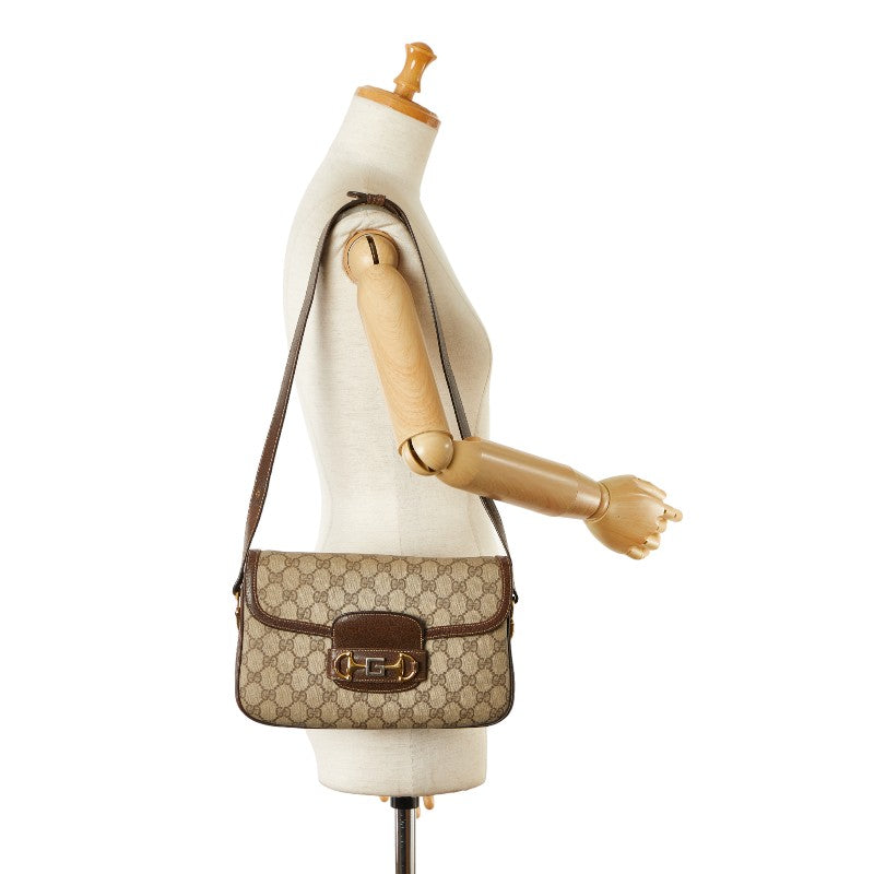 Gucci GG Supreme Horsebit PVC Leather Shoulder Bag Beige Brown