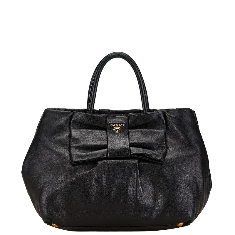 Prada Leather Ribbon Handbag BN1601 Black