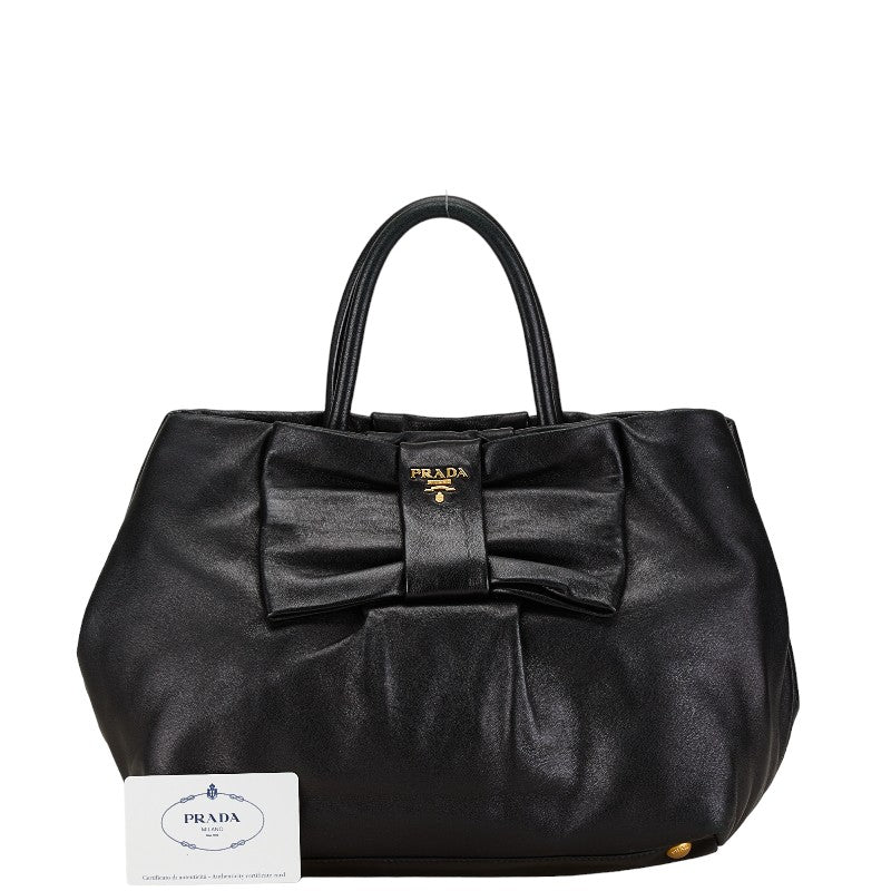 Prada Leather Ribbon Handbag BN1601 Black