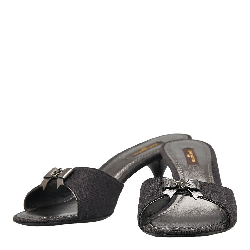 Louis Vuitton Denim Ribbon Mules Black Leather