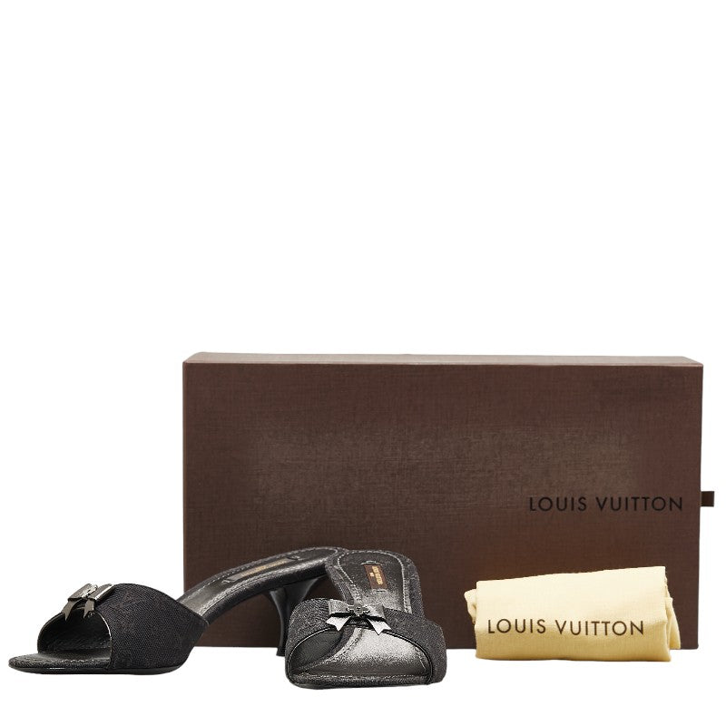 Louis Vuitton Denim Ribbon Mules Black Leather