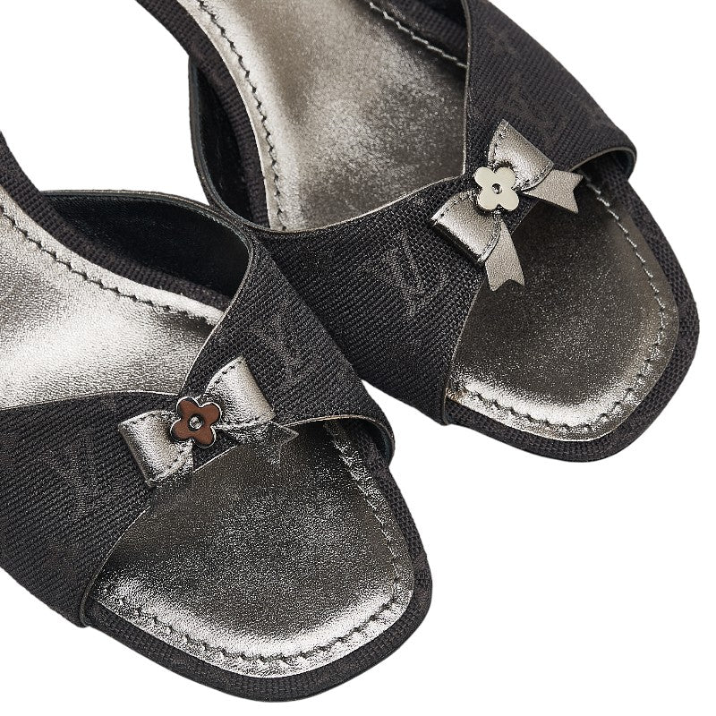 Louis Vuitton Denim Ribbon Mules Black Leather