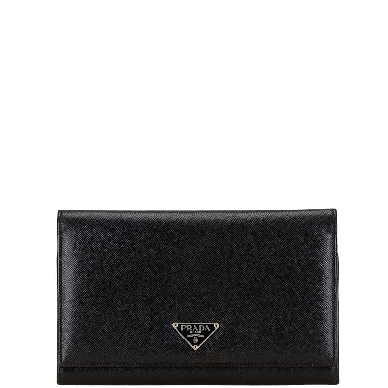 Prada Leather Long Wallet with Triangle Logo Plate