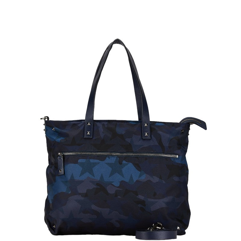 Valentino Nylon Leather Studs Camouflage Tote Bag