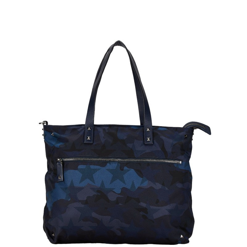 Valentino Nylon Leather Studs Camouflage Tote Bag