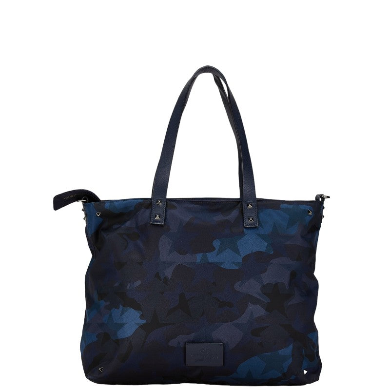 Valentino Nylon Leather Studs Camouflage Tote Bag