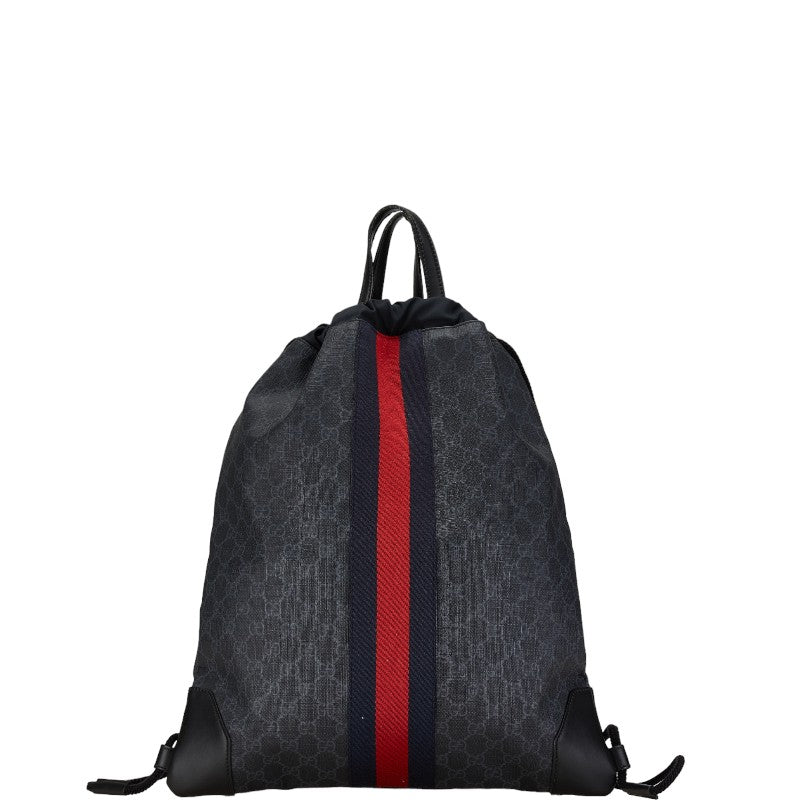 Gucci GG Supreme Drawstring Backpack 473872 Black Red PVC Leather in Very Good Condition