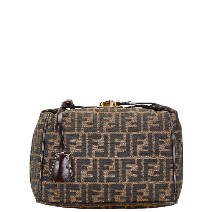 Fendi Zucca Vanity Bag Canvas Leather Brown in Very Good Condition