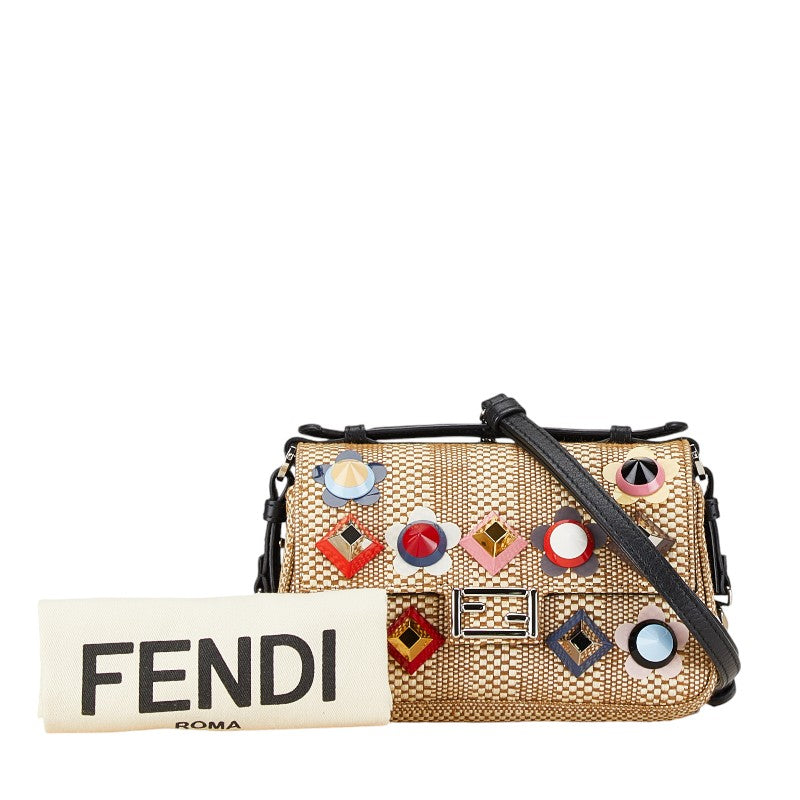 Fendi Double Micro Bucket Leather Raffia Handbag 8M0371