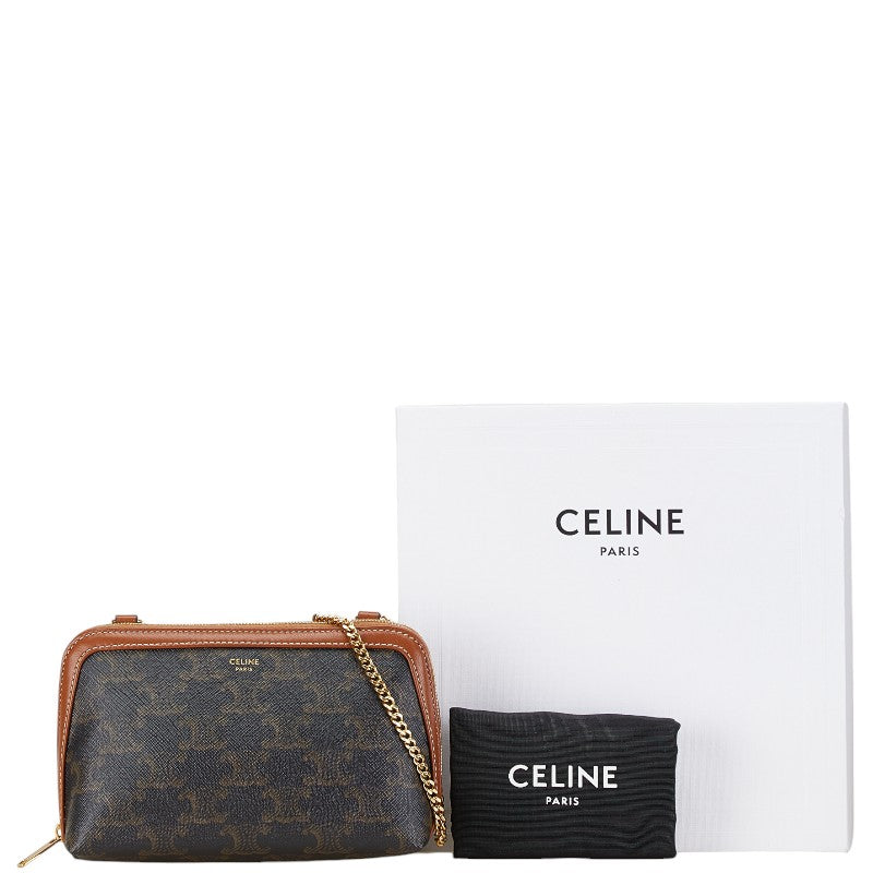 Celine Triomphe Chain Shoulder Bag Black PVC Leather