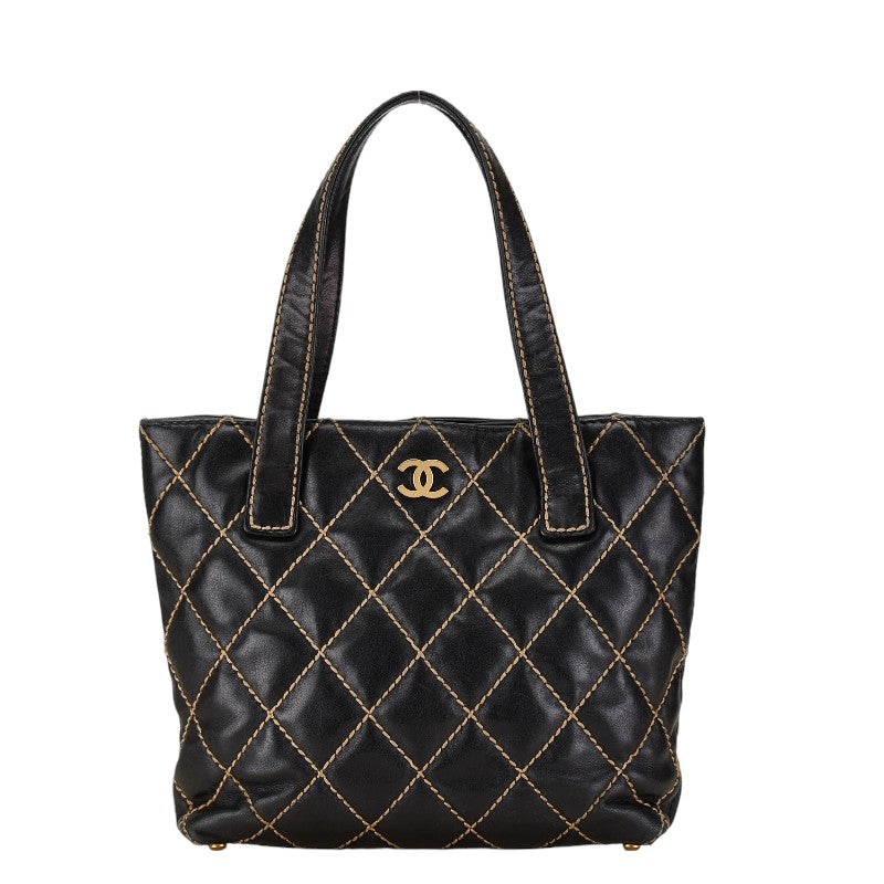 Chanel Matelasse Coco Mark Wild Stitch Tote Bag Navy Lambskin