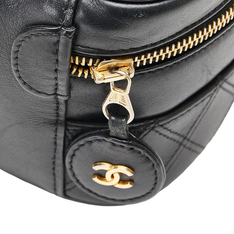 Chanel Matelasse Coco Mark Bicolor Vanity Handbag Black Lambskin in Good Condition