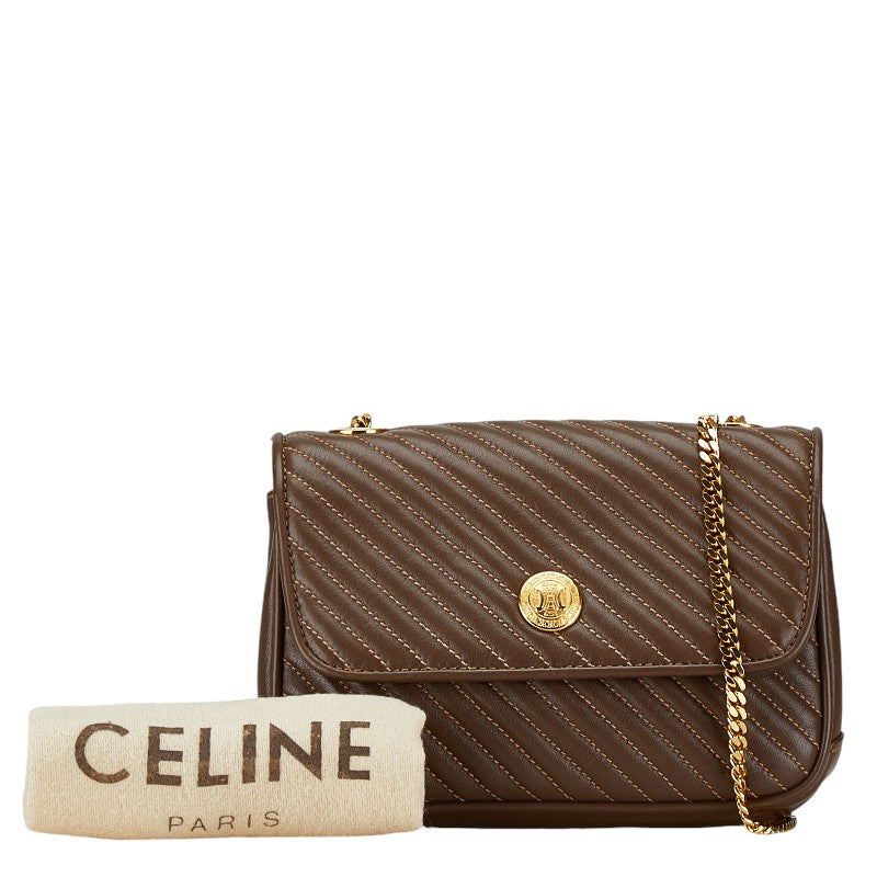 Celine Quilted Leather Chain Shoulder Bag Brown in Very Good Condition