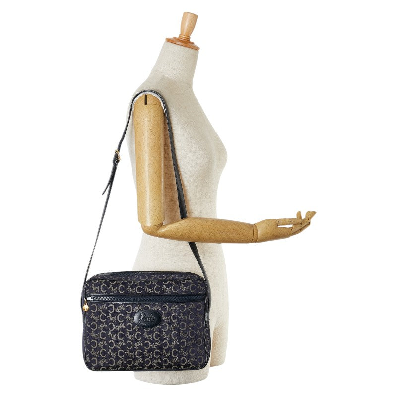 Celine C Macadam Canvas Leather Shoulder Bag Navy