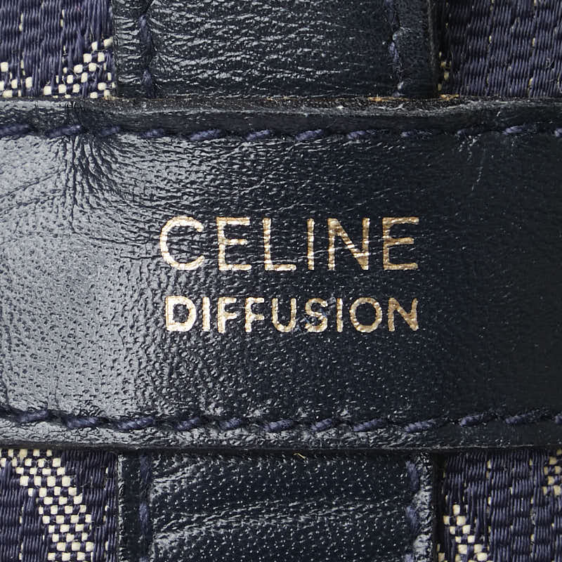 Celine C Macadam Canvas Leather Shoulder Bag Navy