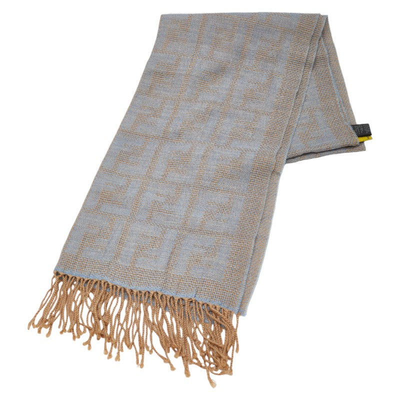 Fendi Wool Zucca Scarf Stole Brown Light Blue in Great Condition