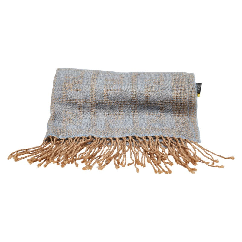 Fendi Wool Zucca Scarf Stole Brown Light Blue in Great Condition