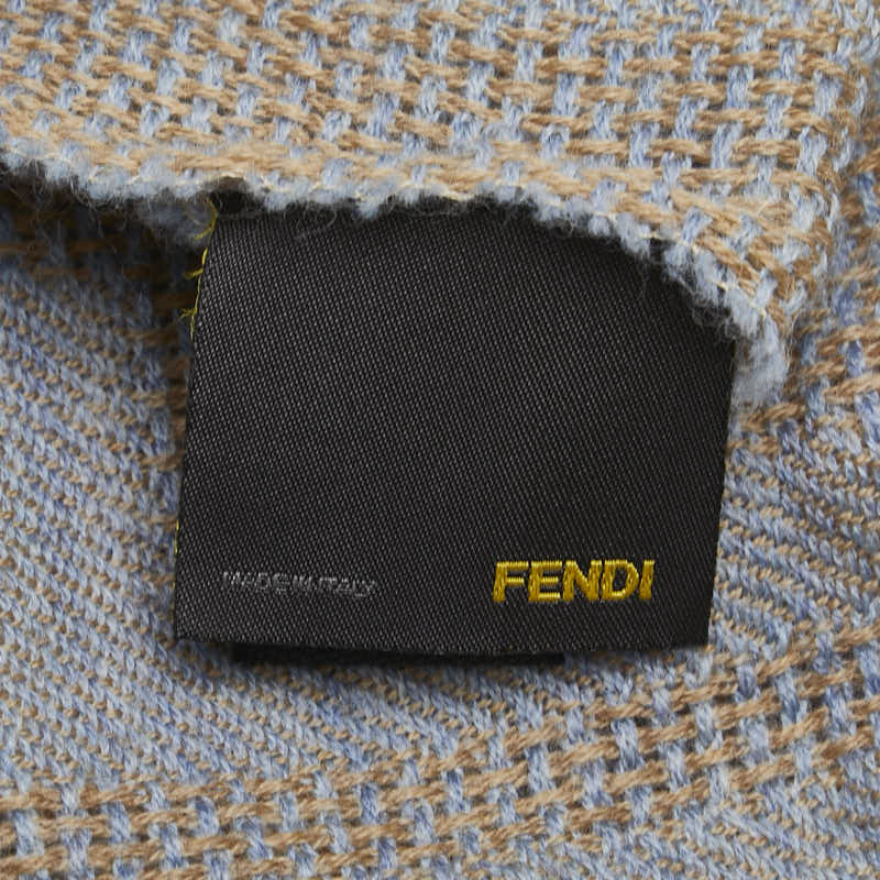 Fendi Wool Zucca Scarf Stole Brown Light Blue in Great Condition