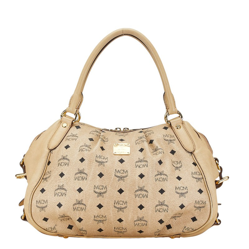 MCM Visetos Logo Leather Handbag Beige