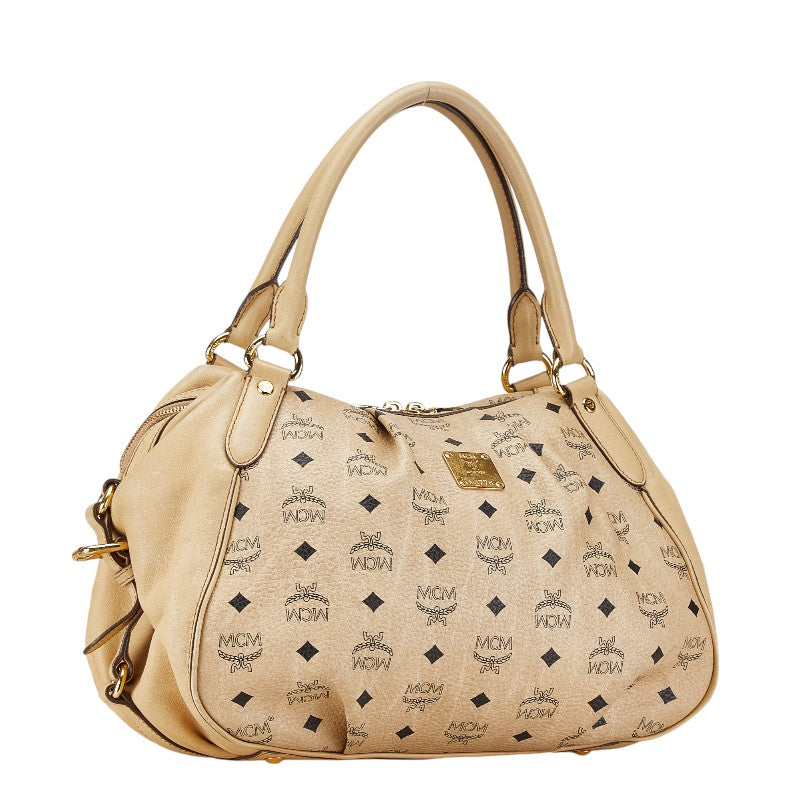 MCM Visetos Logo Leather Handbag Beige