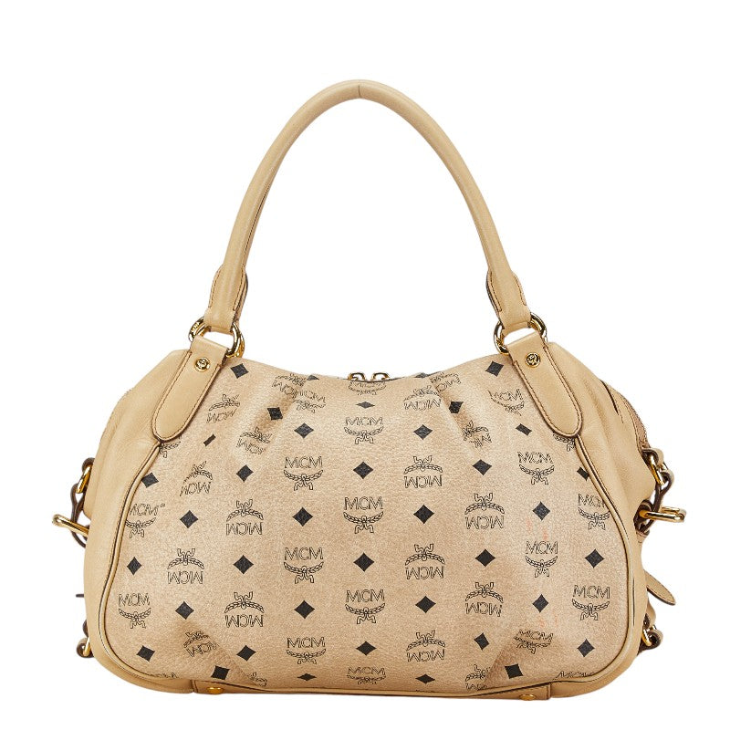 MCM Visetos Logo Leather Handbag Beige