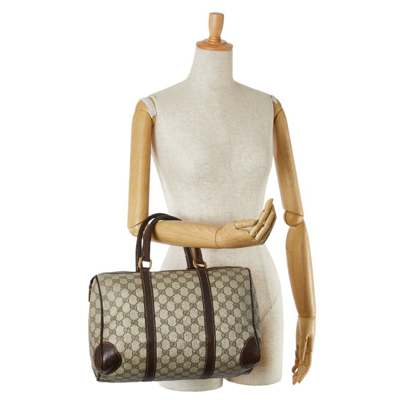 Gucci GG Supreme Mini Boston Bag Beige Brown PVC Leather