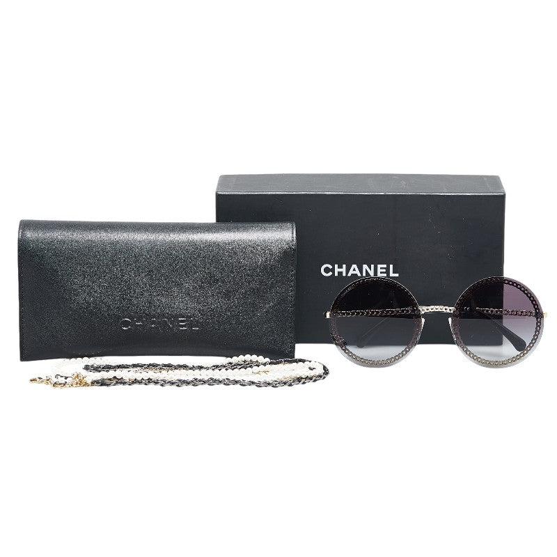 Chanel Coco Mark Chain Sunglasses 4245 Black Gold Plastic in Great Condition