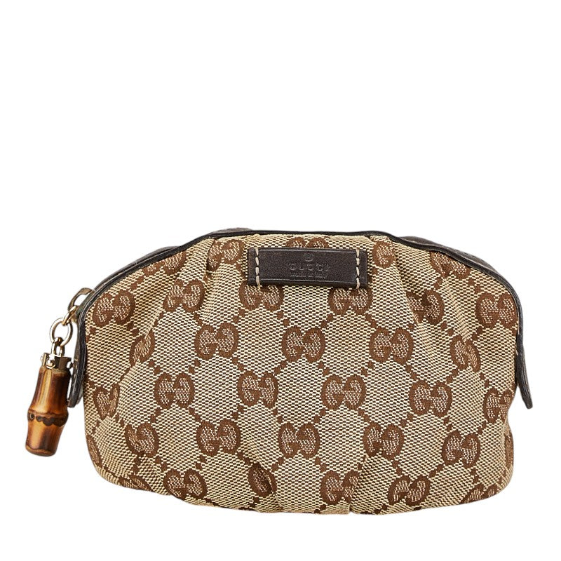 Gucci GG Canvas Bamboo Pouch 246174 Beige Brown Leather