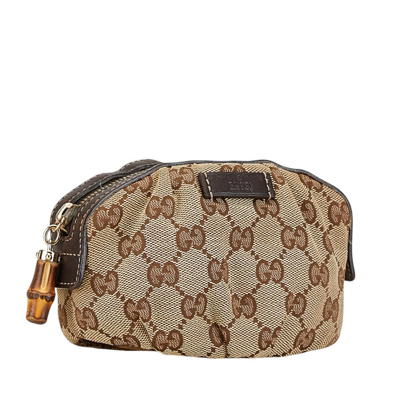 Gucci GG Canvas Bamboo Pouch 246174 Beige Brown Leather