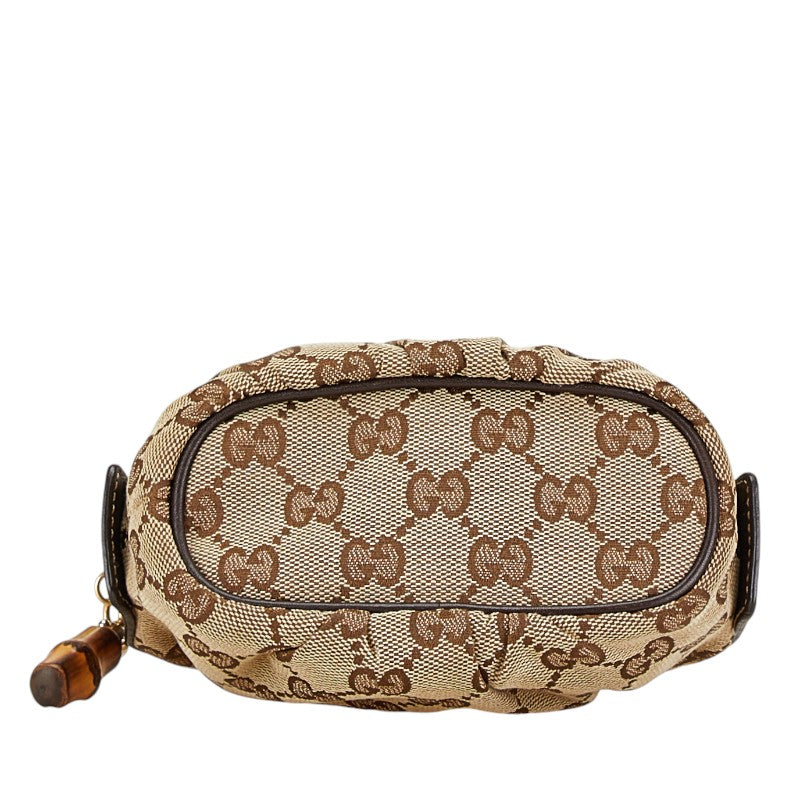 Gucci GG Canvas Bamboo Pouch 246174 Beige Brown Leather