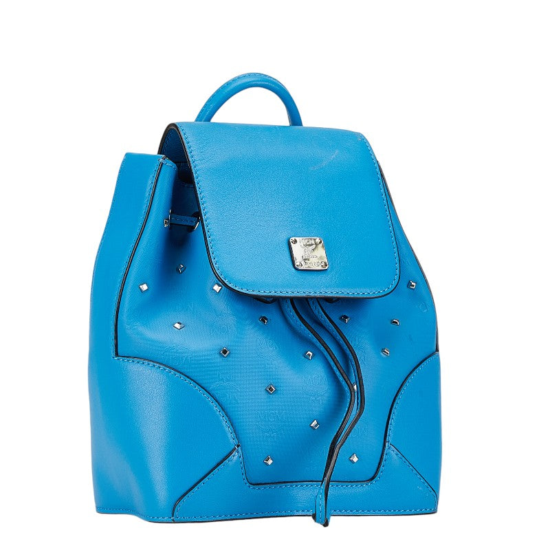 MCM Visetos Studded Leather Backpack Light Blue