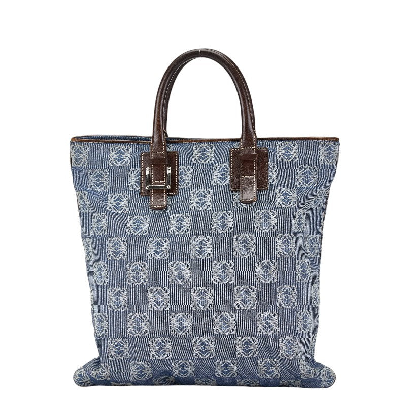 Loewe Anagram Canvas Leather Tote Handbag Blue Brown