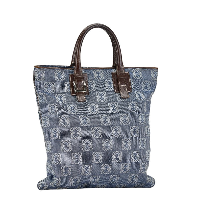 Loewe Anagram Canvas Leather Tote Handbag Blue Brown