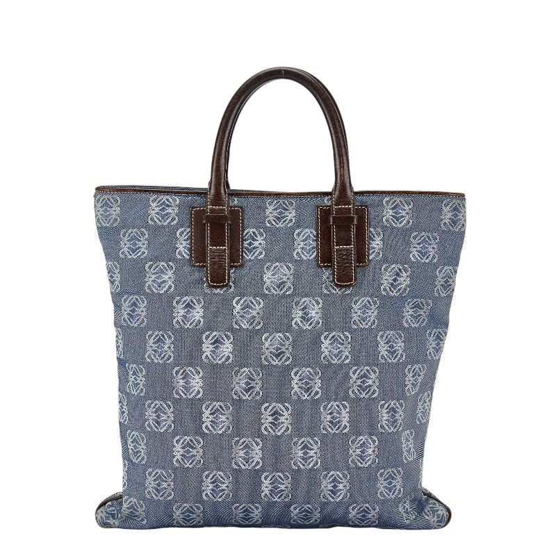 Loewe Anagram Canvas Leather Tote Handbag Blue Brown