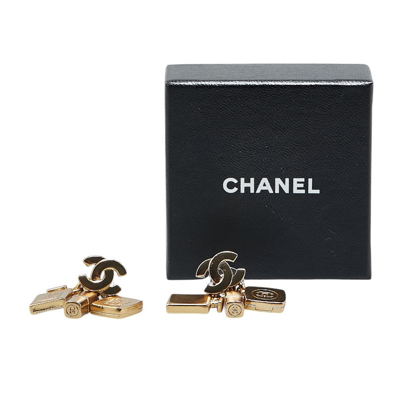 Chanel Coco Mark Perfume Lip Foundation Swing Cosmetic Motif Earrings Gold Plated in Great Condition